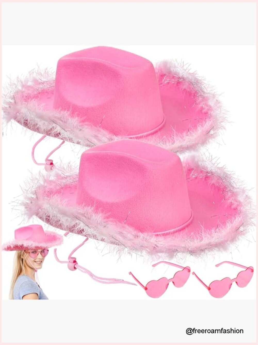 Cowgirl Hat and Sunglasses Set, Sparkly Feather Brim Costume Accessory, Fun